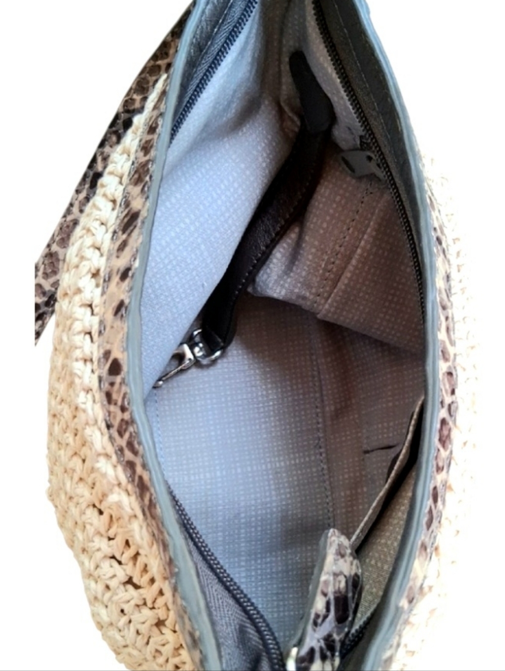 Brighton Leela Crochet Crossbody Bag Snakeskin Embossed Leather Trim - Picture 7 of 10